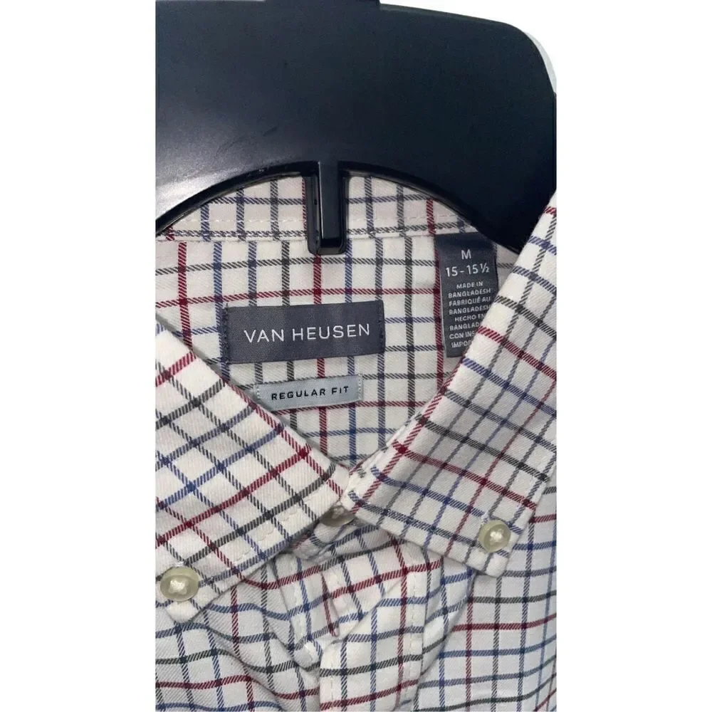 Van Heusen White Plaid “Regular Fit” Long Sleeve Button Down Shirt M15-15.5